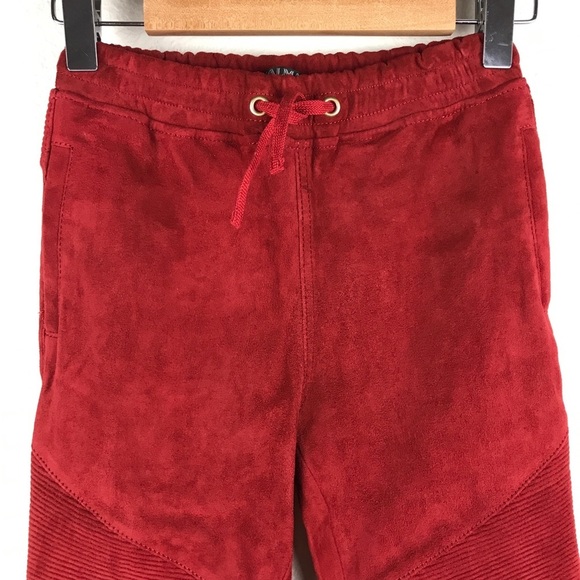 Balmain Boys Red Lamb Suede Moto Pants Size 8 - Picture 3 of 9